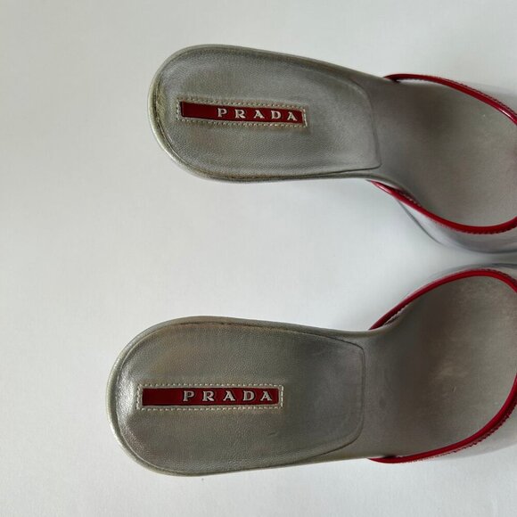 PRADA VINTAGE Y2K PVC RED SILVER HEELS - Picture 4 of 7